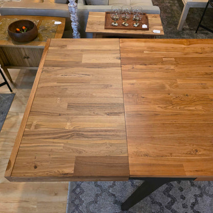 Crate & Barrel Wooden Extandable Metal Leg Dining Table