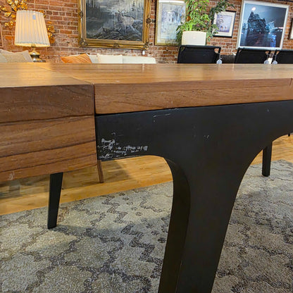 Crate & Barrel Wooden Extandable Metal Leg Dining Table
