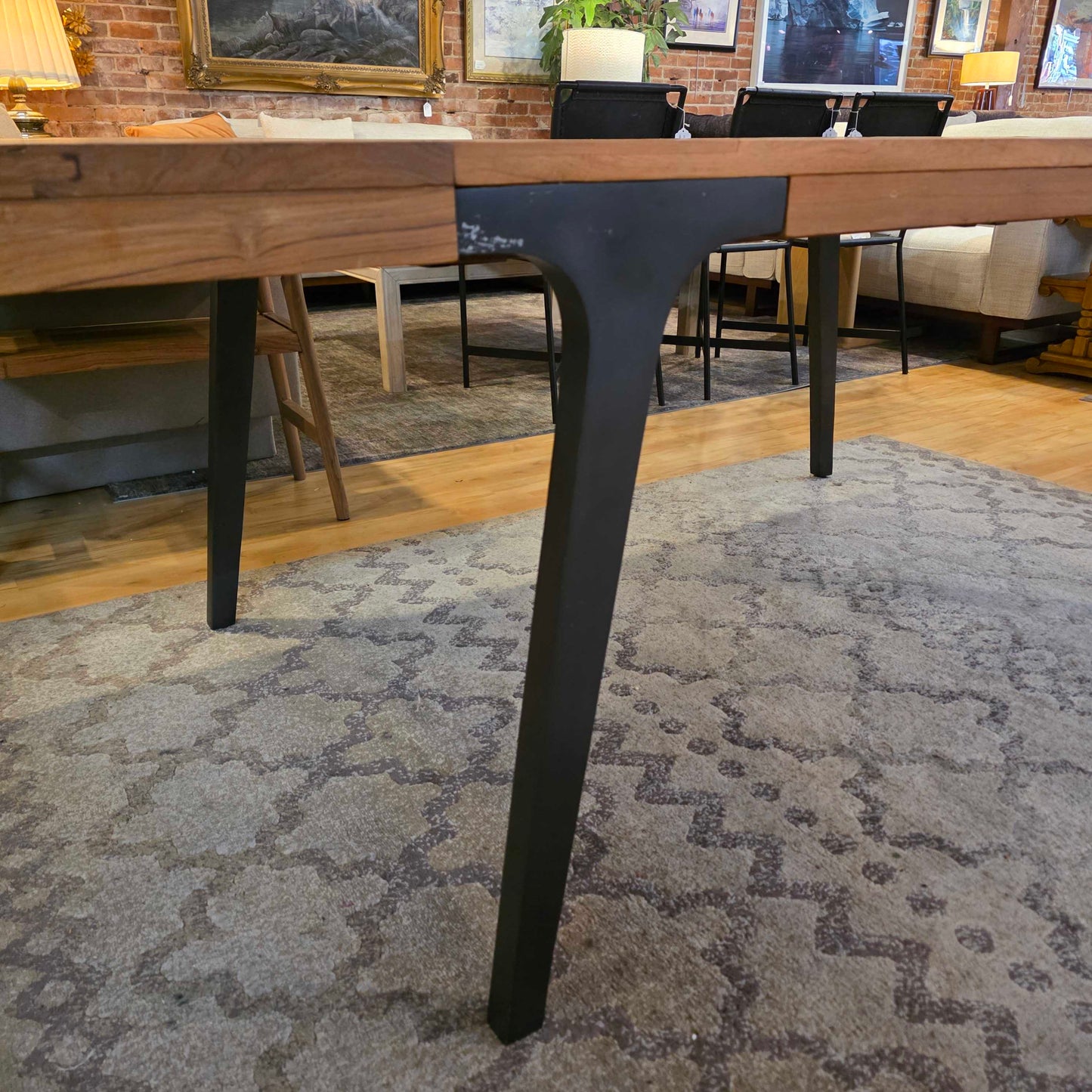 Crate & Barrel Wooden Extandable Metal Leg Dining Table