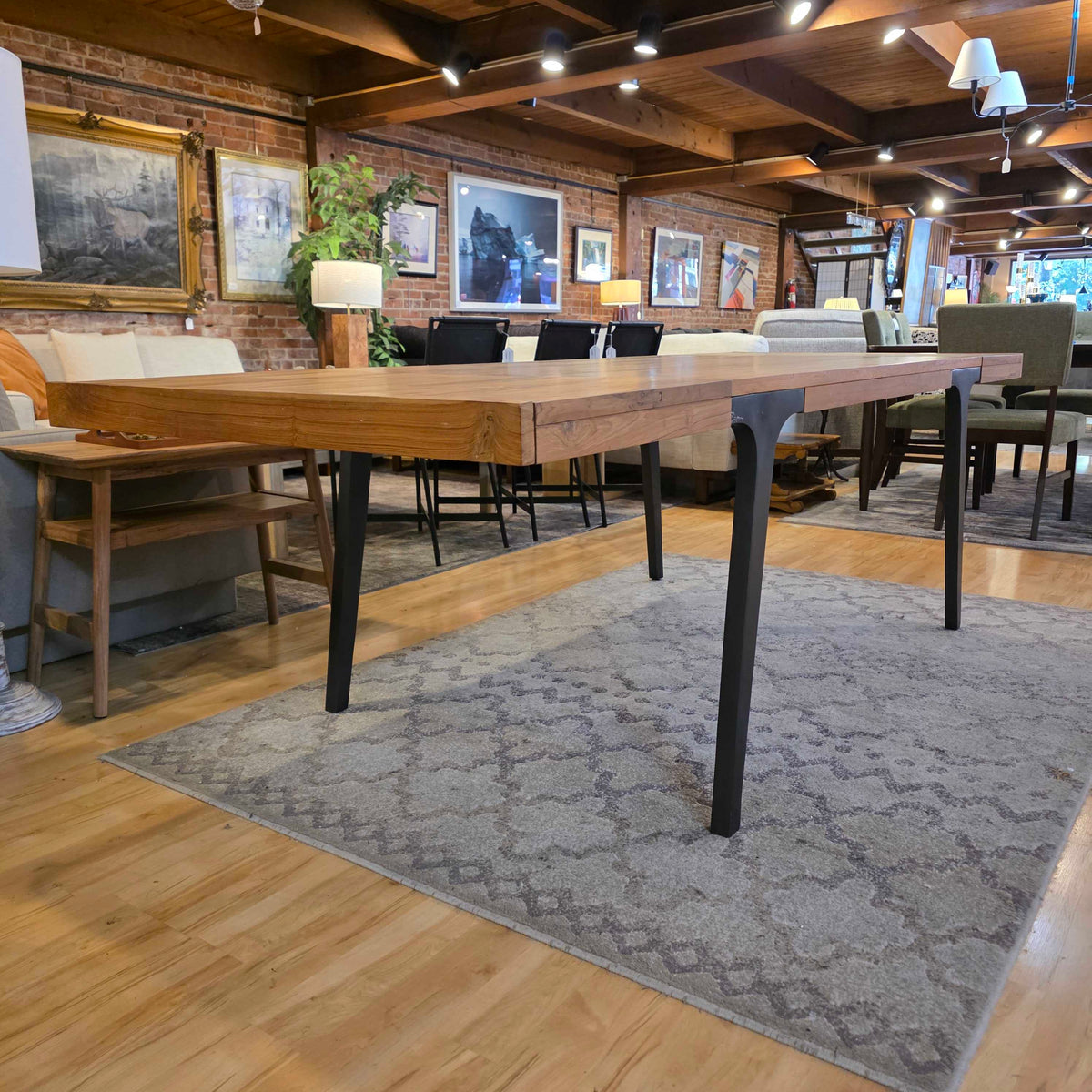 Crate & Barrel Wooden Extandable Metal Leg Dining Table