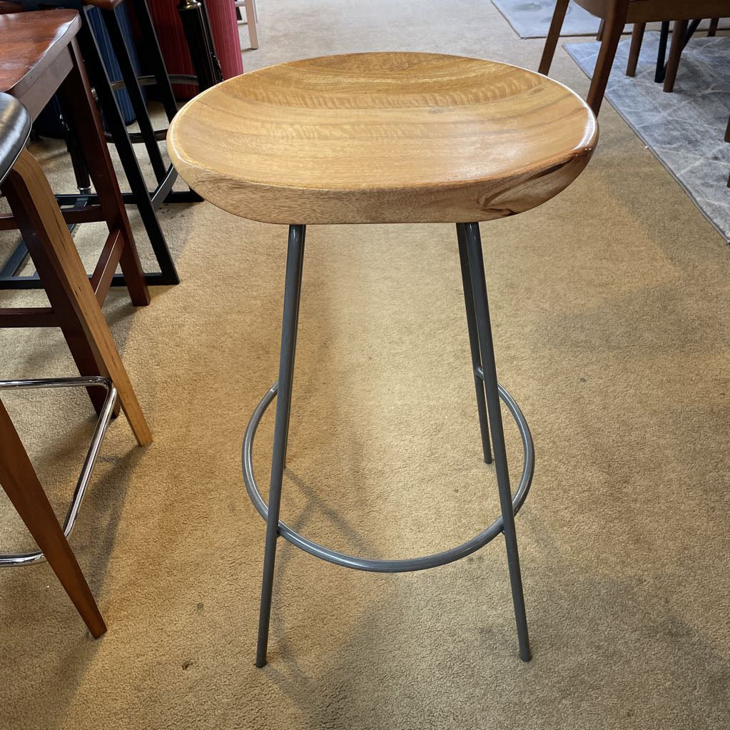 West Elm Semi Circle Seat Wooden Stool w/ Metal Legs