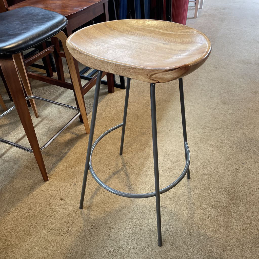 West Elm Semi Circle Seat Wooden Stool w/ Metal Legs