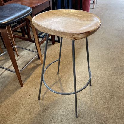 West Elm Semi Circle Seat Wooden Stool w/ Metal Legs