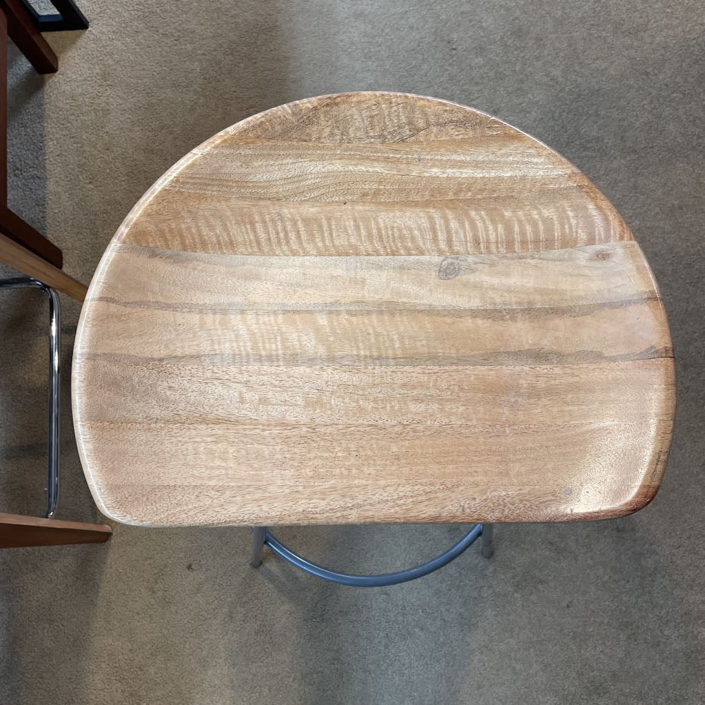 West Elm Semi Circle Seat Wooden Stool w/ Metal Legs
