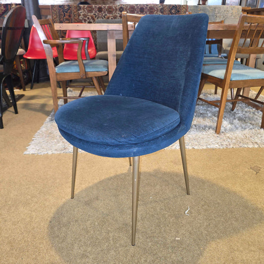 West Elm Blue Upholstry Chair w/ Metal Legs C DINING CHAIRS