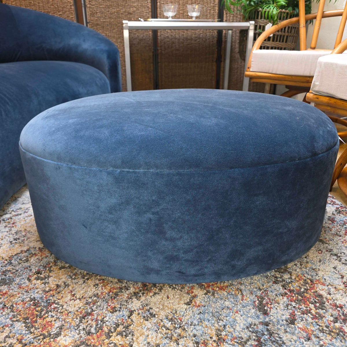 Maiden Home Chelsea Pacific Blue Velvet Oval Ottoman