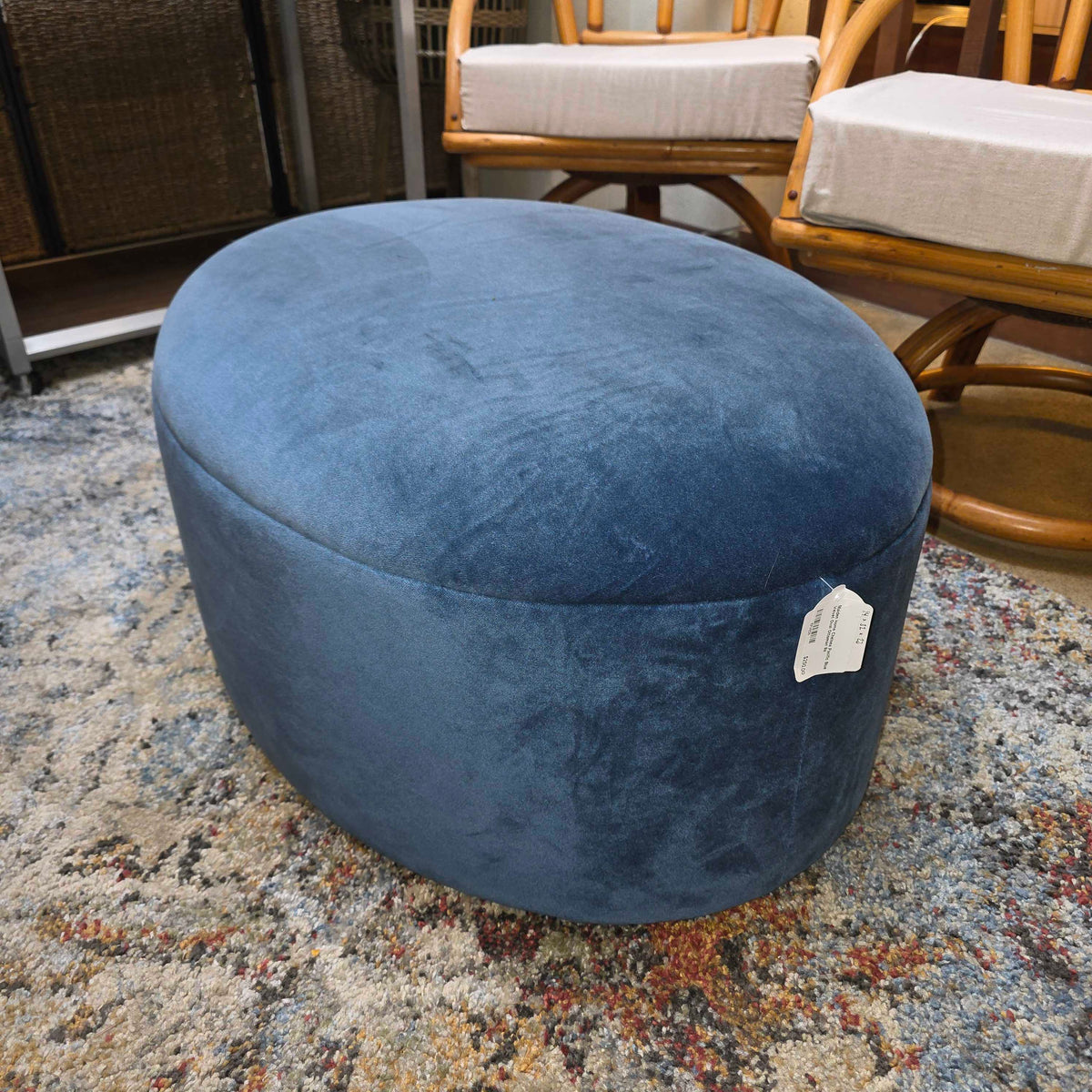 Maiden Home Chelsea Pacific Blue Velvet Oval Ottoman