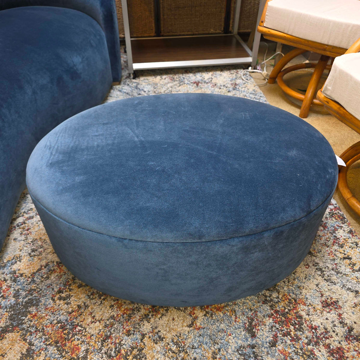 Maiden Home Chelsea Pacific Blue Velvet Oval Ottoman