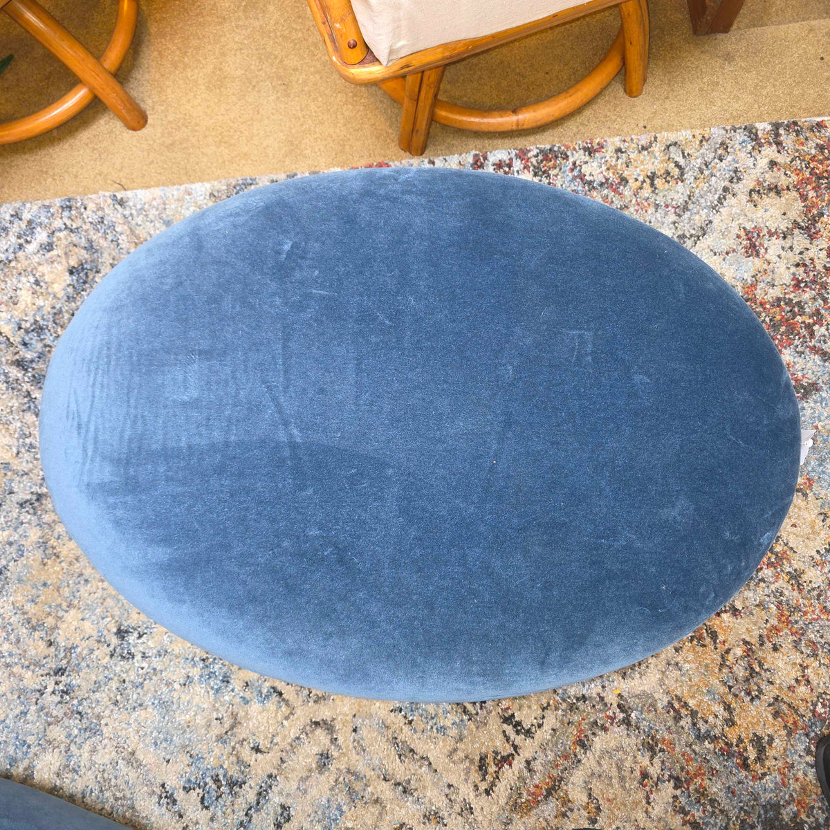 Maiden Home Chelsea Pacific Blue Velvet Oval Ottoman