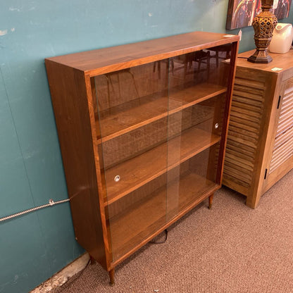 MCM Wood Bookcase w/Bypass Glass Doors