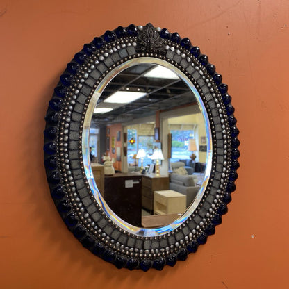 Blue Mosaic Tile Oval Mirror
