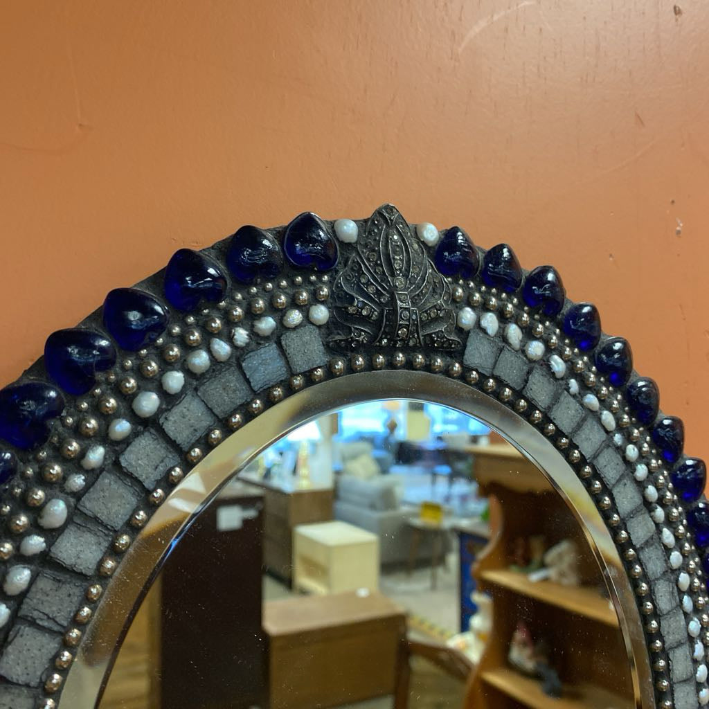 Blue Mosaic Tile Oval Mirror
