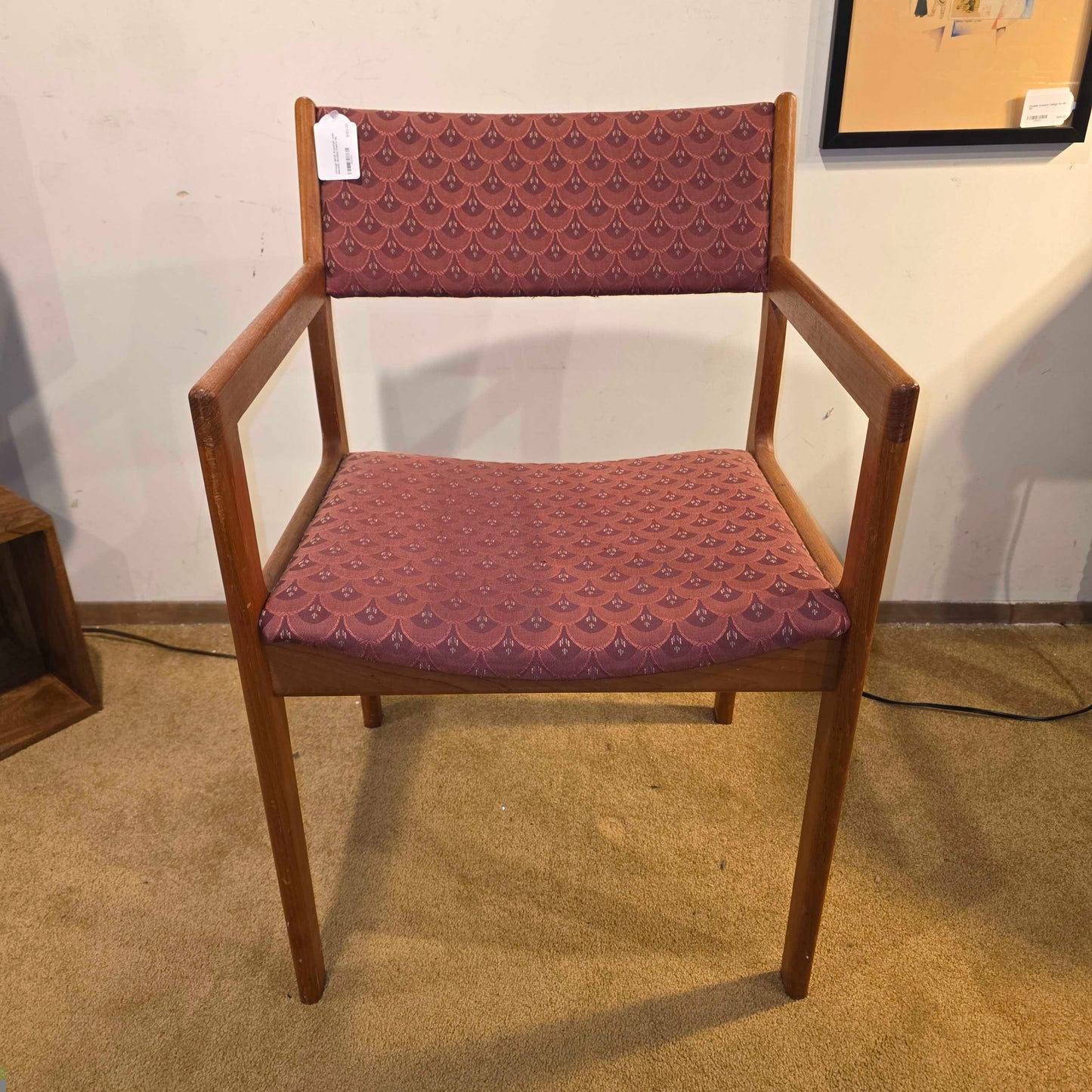 Vintage MCM Armchair with Maroon Scallop Fabric
