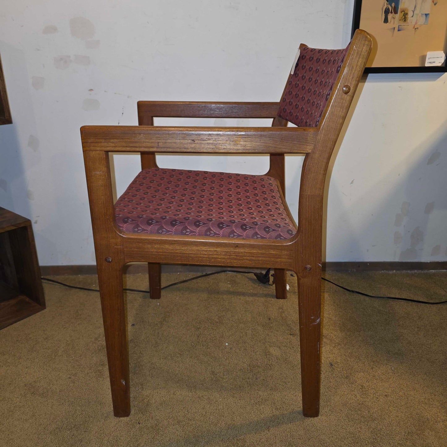 Vintage MCM Armchair with Maroon Scallop Fabric