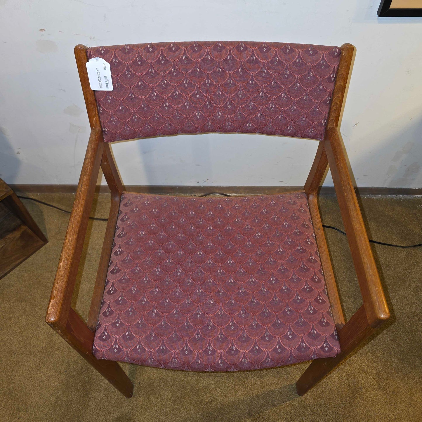 Vintage MCM Armchair with Maroon Scallop Fabric