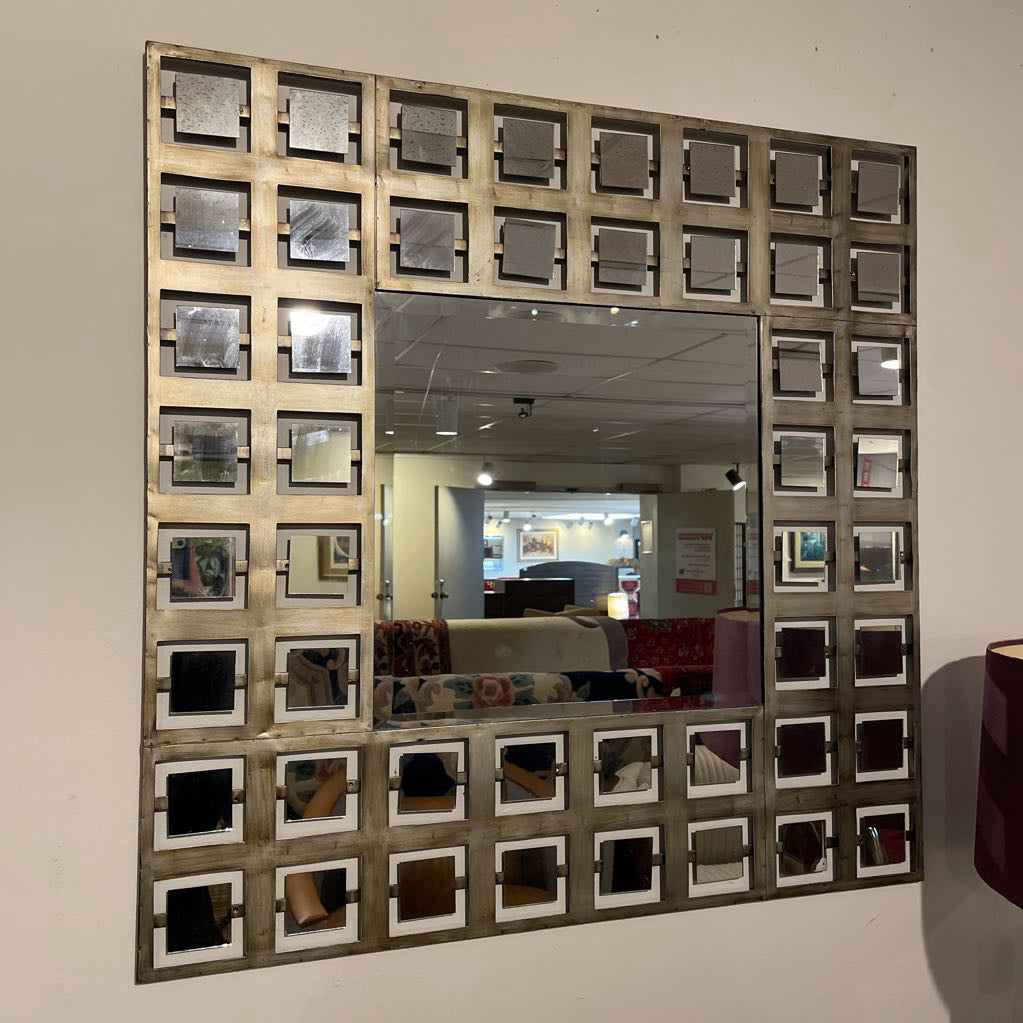 Square Mirror with Metal Squares Wide Border