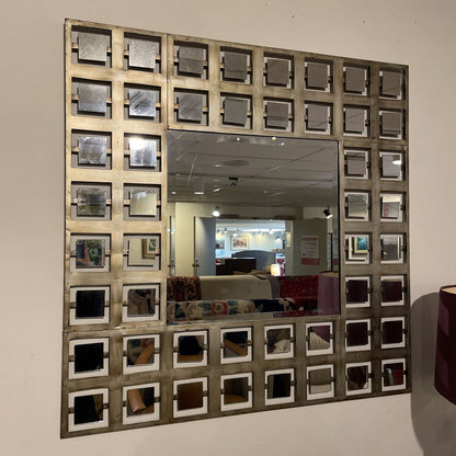 Square Mirror with Metal Squares Wide Border