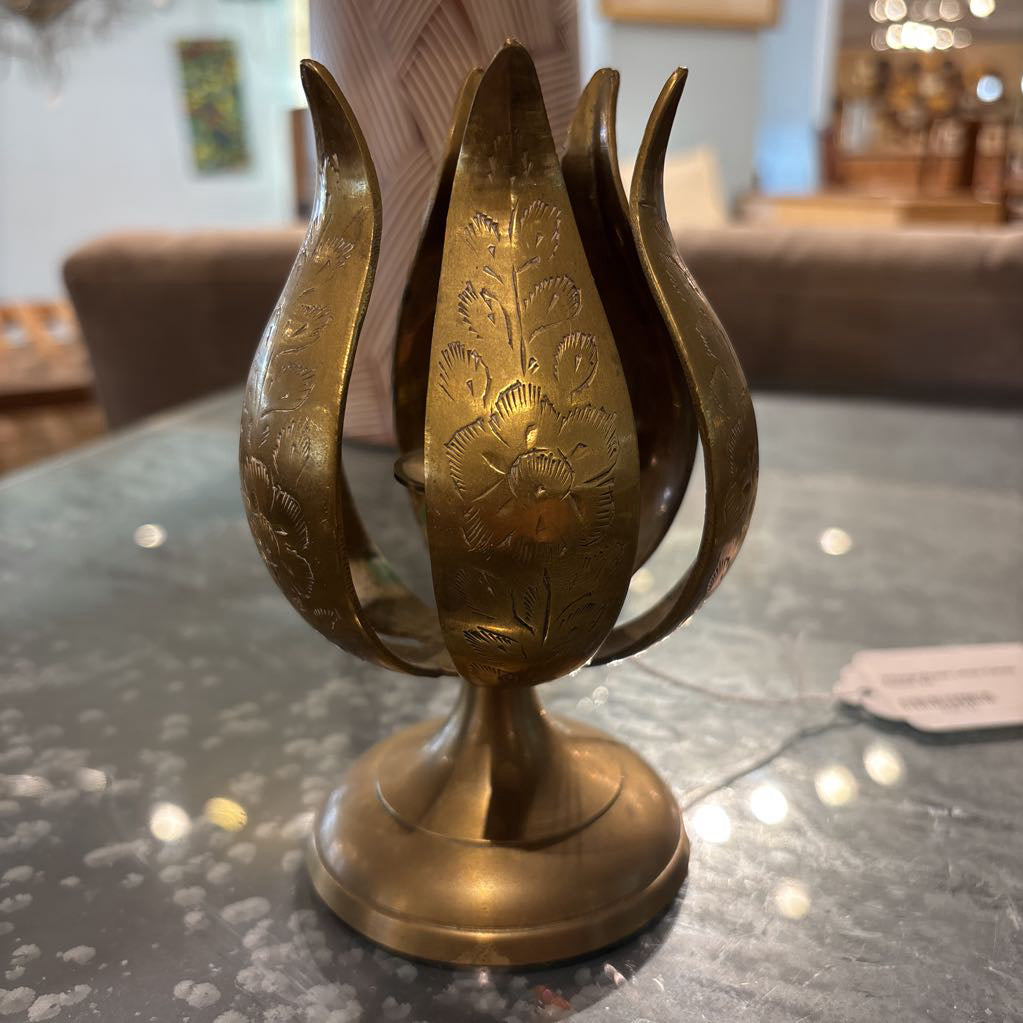 Vintage Brass Lotus Candle Holder