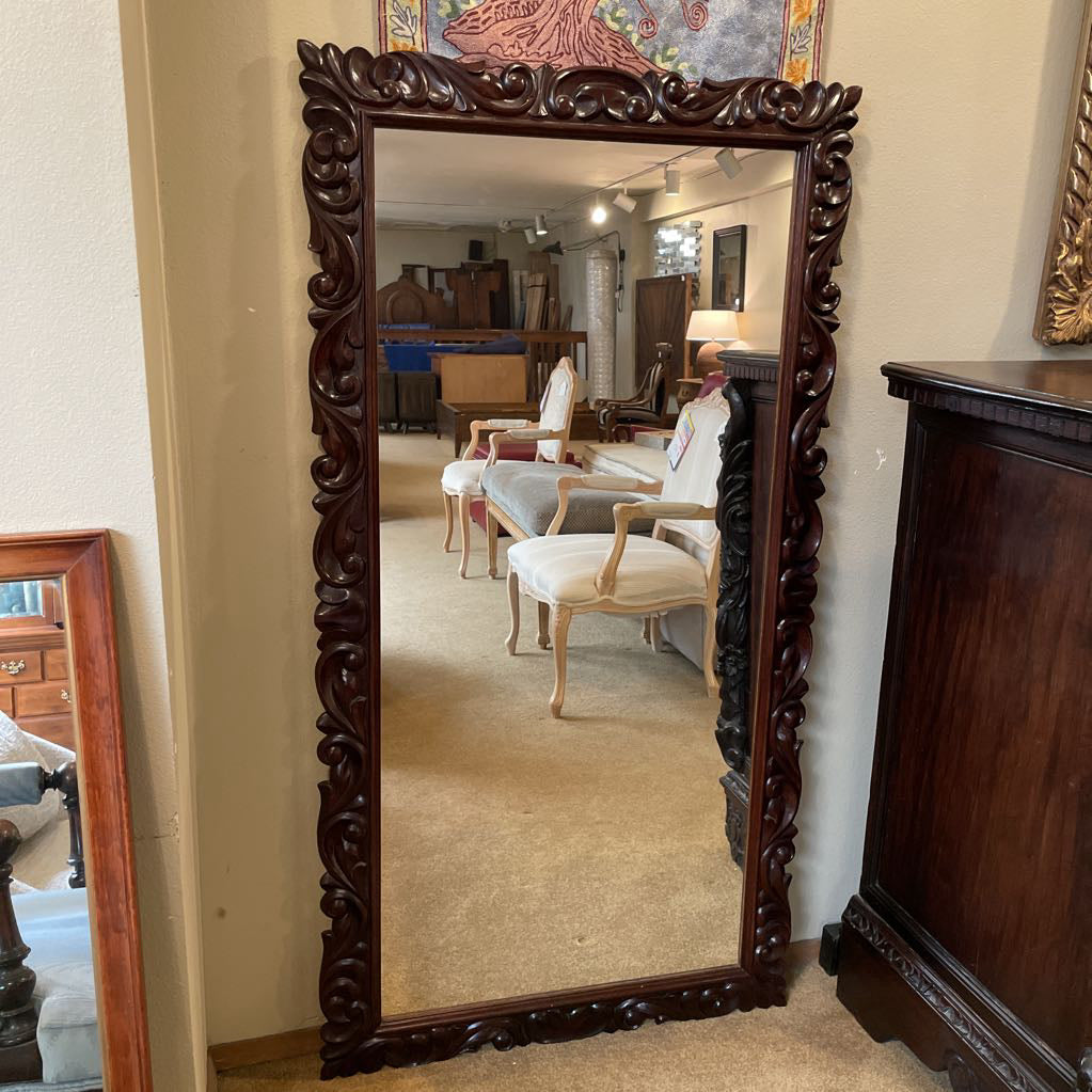 Dark Wood Carved Full Length Mirror