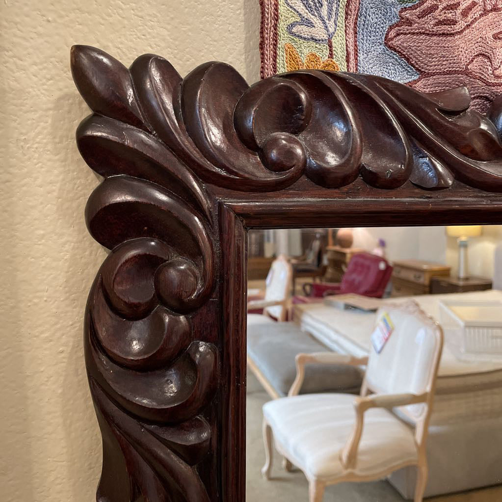 Dark Wood Carved Full Length Mirror