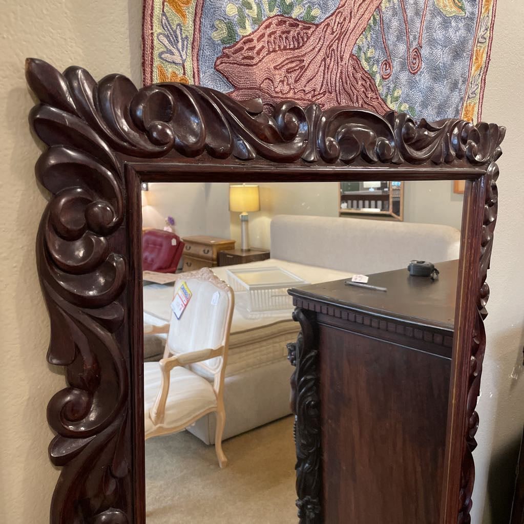 Dark Wood Carved Full Length Mirror