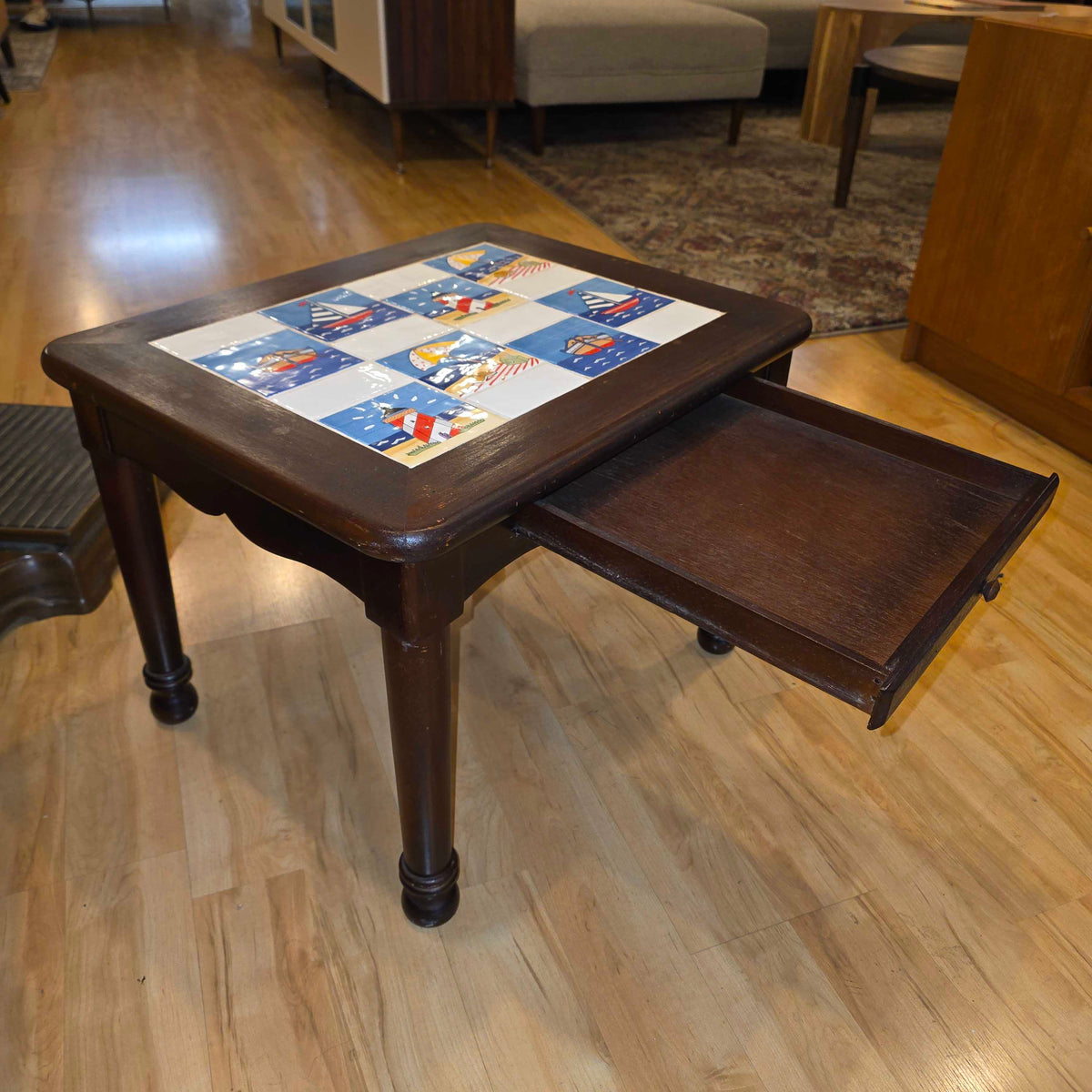 Dark Wood Ocean Tile End Table