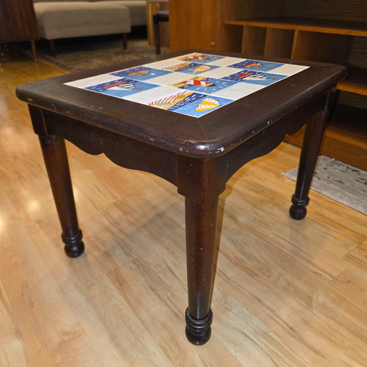 Dark Wood Ocean Tile End Table