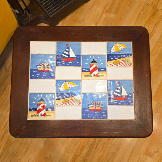 Dark Wood Ocean Tile End Table