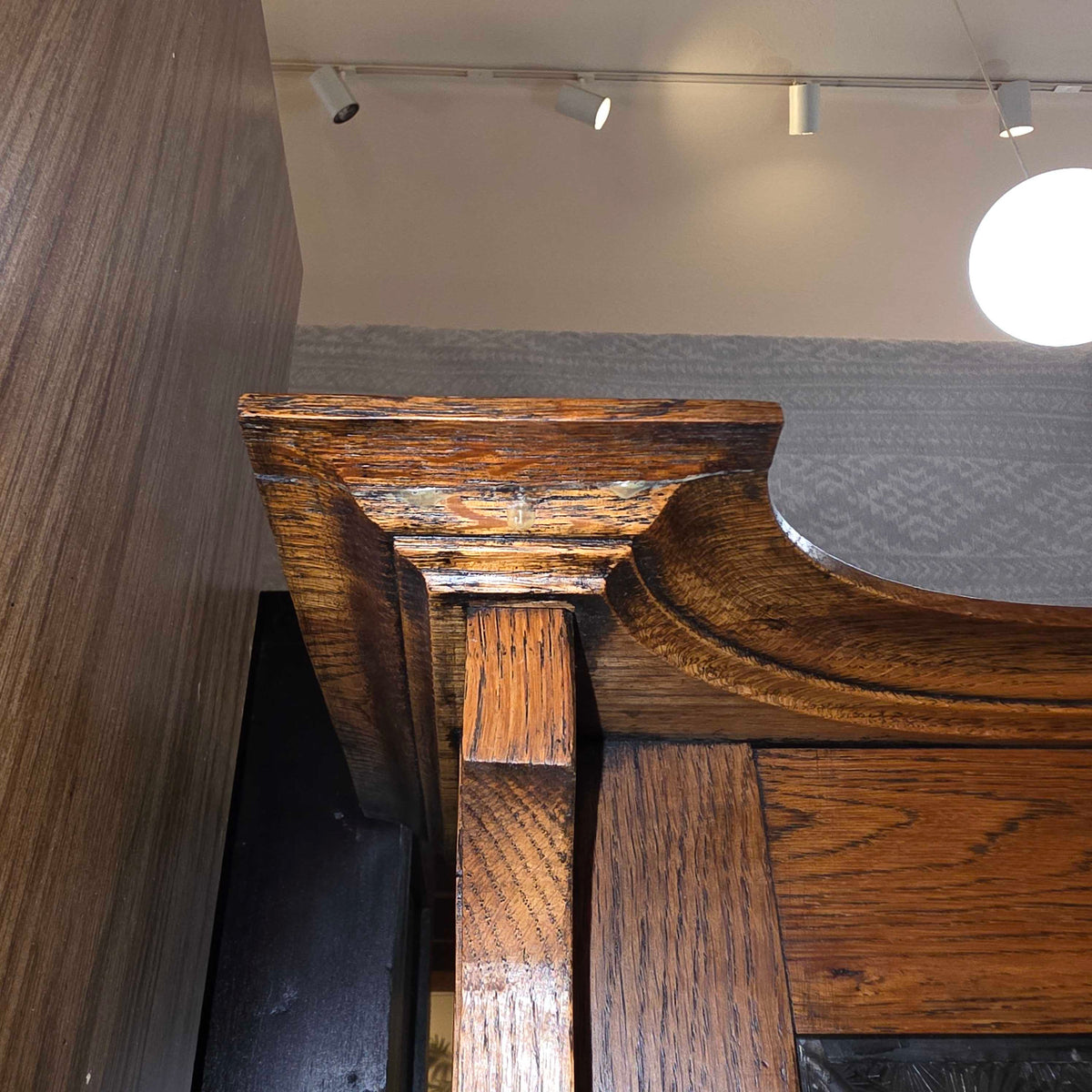 Oak Shelving with Stained Glass Double Doors AS IS
