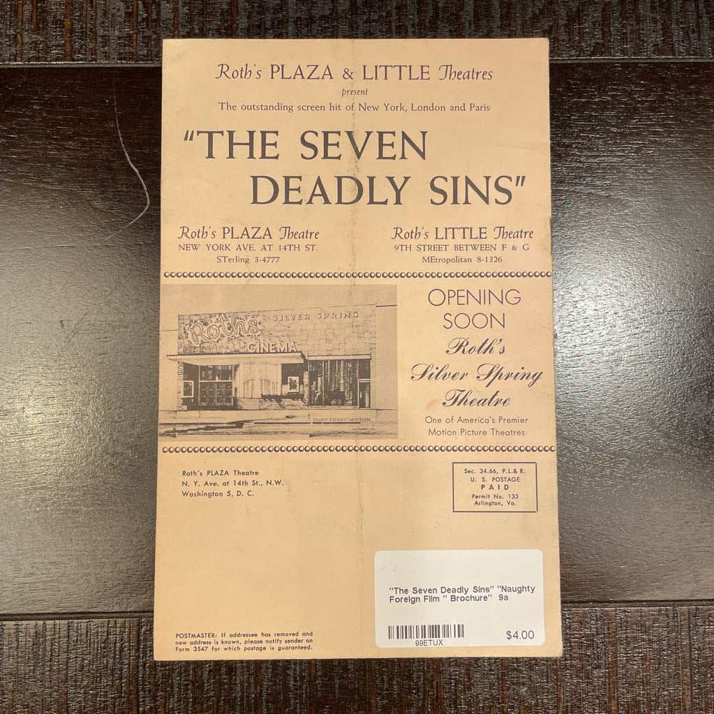 "The Seven Deadly Sins" "Naughty Foreign Film " Brochure"