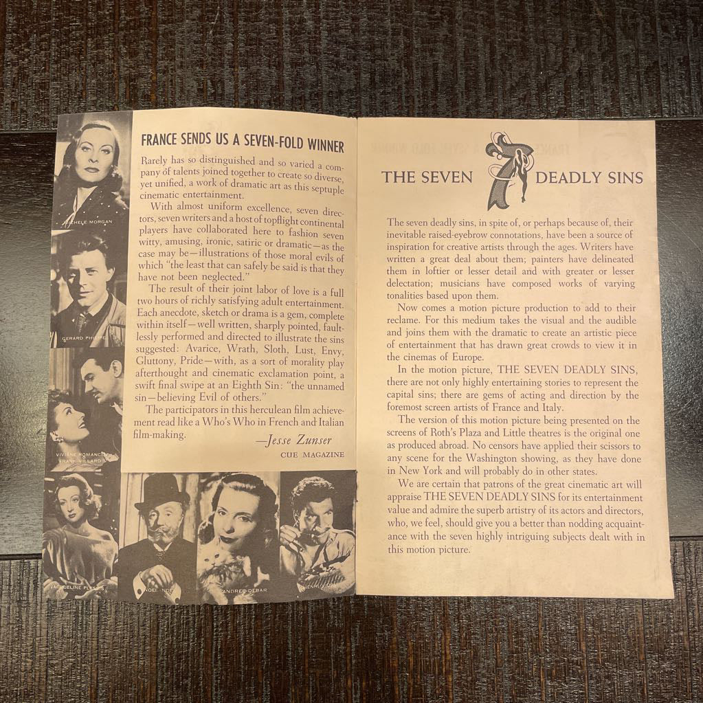 "The Seven Deadly Sins" "Naughty Foreign Film " Brochure"