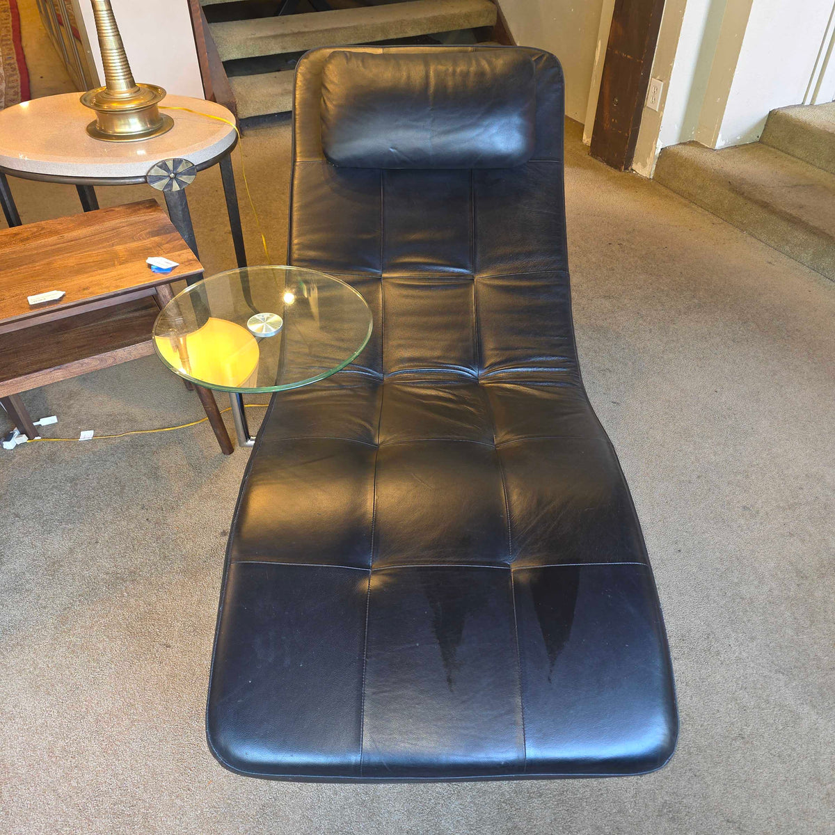 Bo Concept Leather Melo Reclining Black Chaise with Attached Side Table