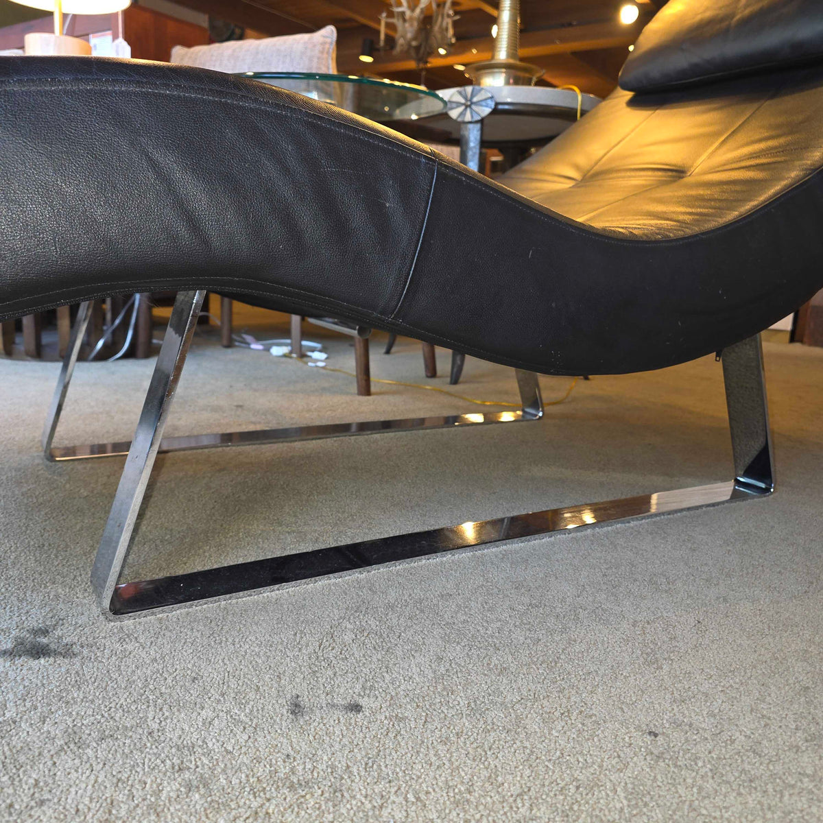 Bo Concept Leather Melo Reclining Black Chaise with Attached Side Table