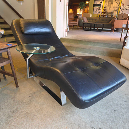 Bo Concept Leather Melo Reclining Black Chaise with Attached Side Table