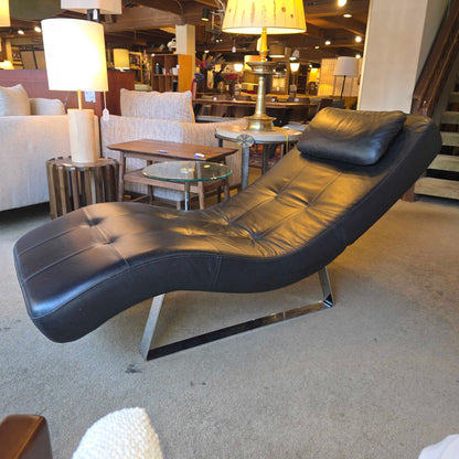 Bo Concept Leather Melo Reclining Black Chaise with Attached Side Table
