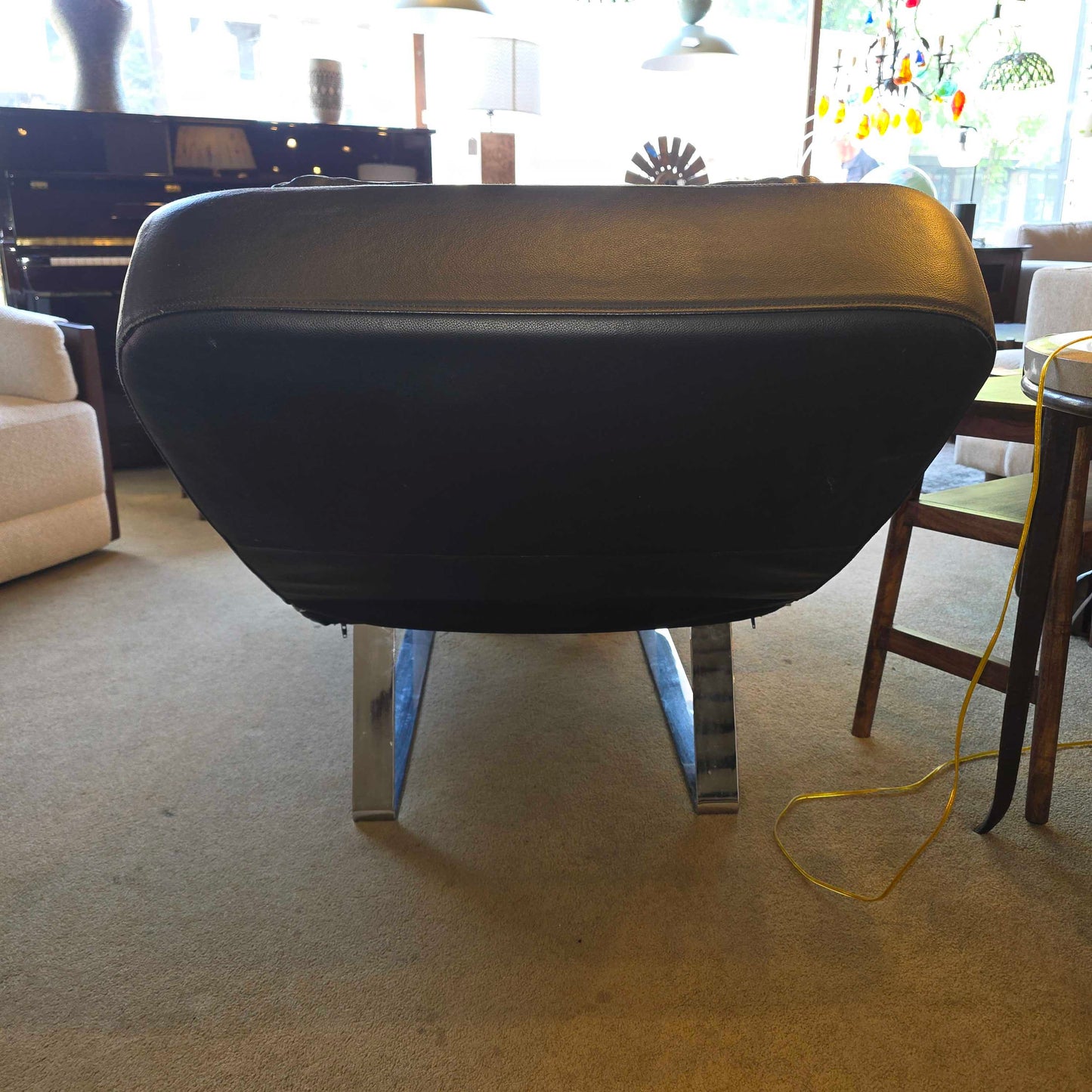 Bo Concept Leather Melo Reclining Black Chaise with Attached Side Table