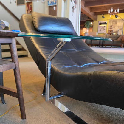 Bo Concept Leather Melo Reclining Black Chaise with Attached Side Table