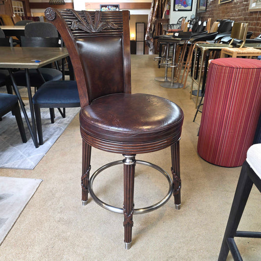 Dark Wood Swivel Stool w/ Carved Decorative Detailing