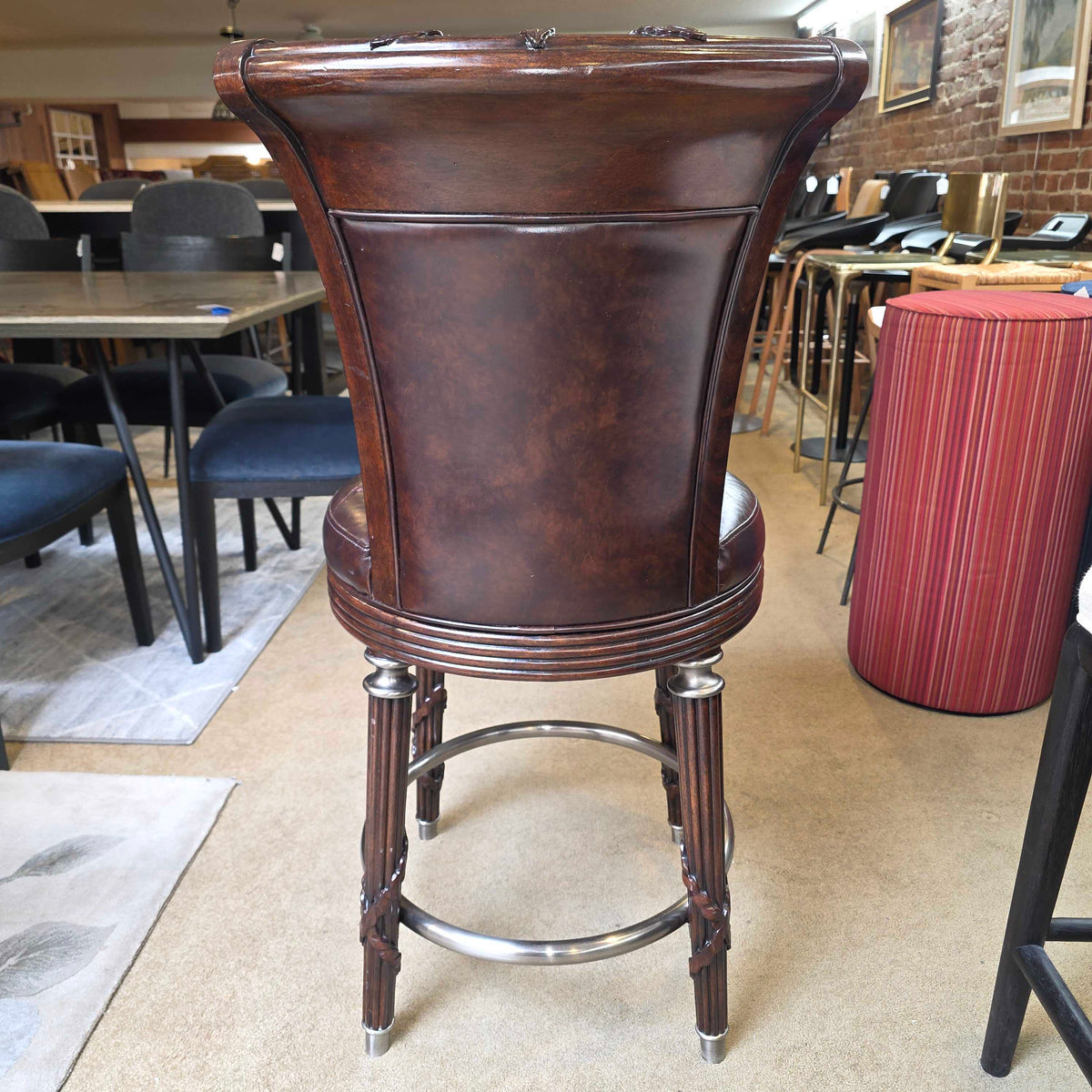 Dark Wood Swivel Stool w/ Carved Decorative Detailing