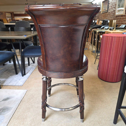 Dark Wood Swivel Stool w/ Carved Decorative Detailing