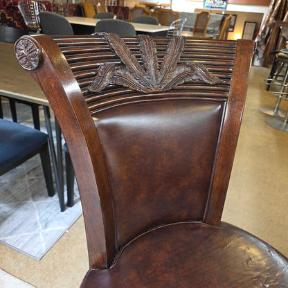 Dark Wood Swivel Stool w/ Carved Decorative Detailing