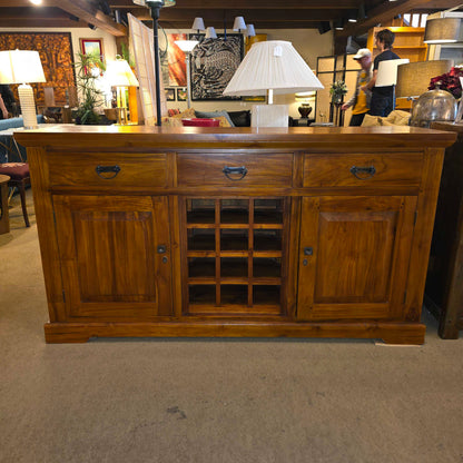 Large Wood Credenza w/ Wine Rack