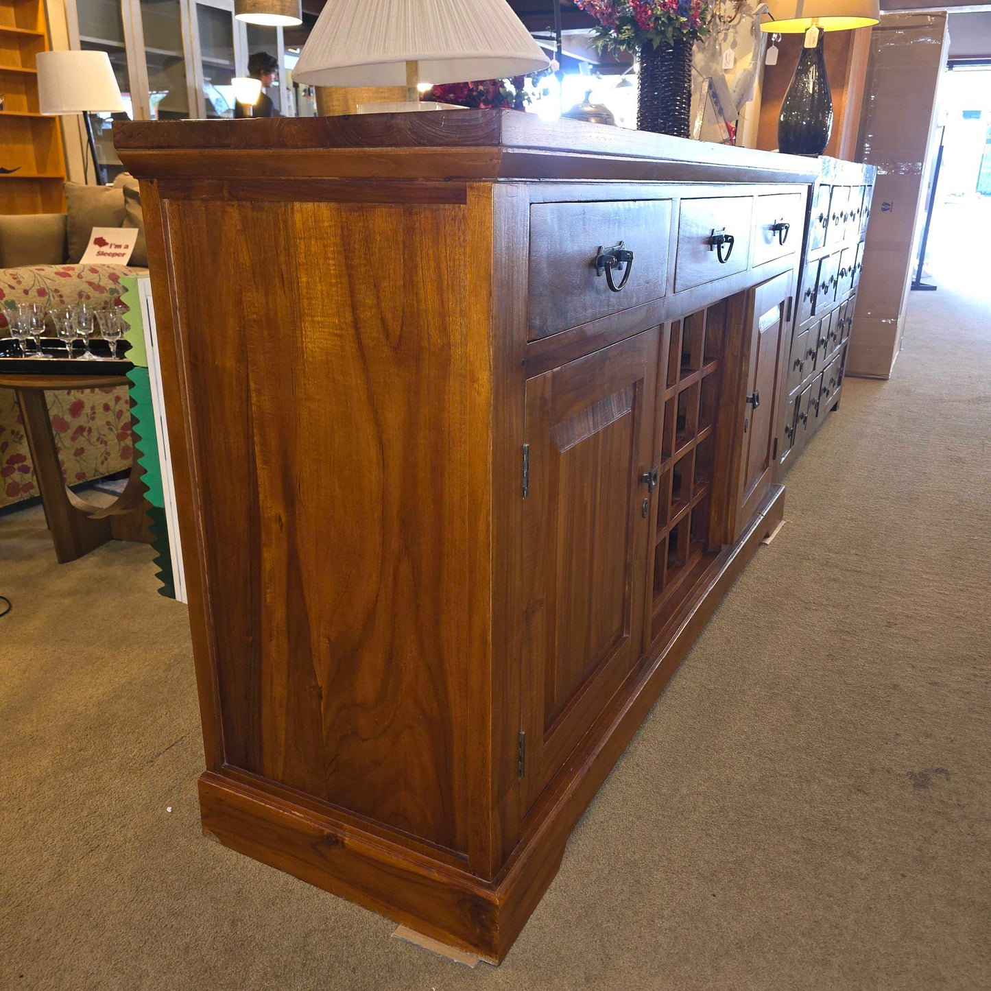 Large Wood Credenza w/ Wine Rack