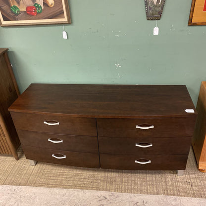 Contemporary Curved Front Dark Wood Double Dresser w/Bedazzled Pulls