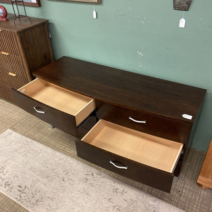 Contemporary Curved Front Dark Wood Double Dresser w/Bedazzled Pulls