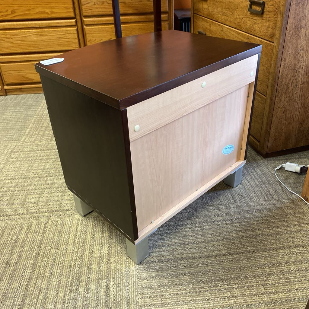 Contemporary Curved Front Dark Wood Nightstand w/Bedazzled Pulls