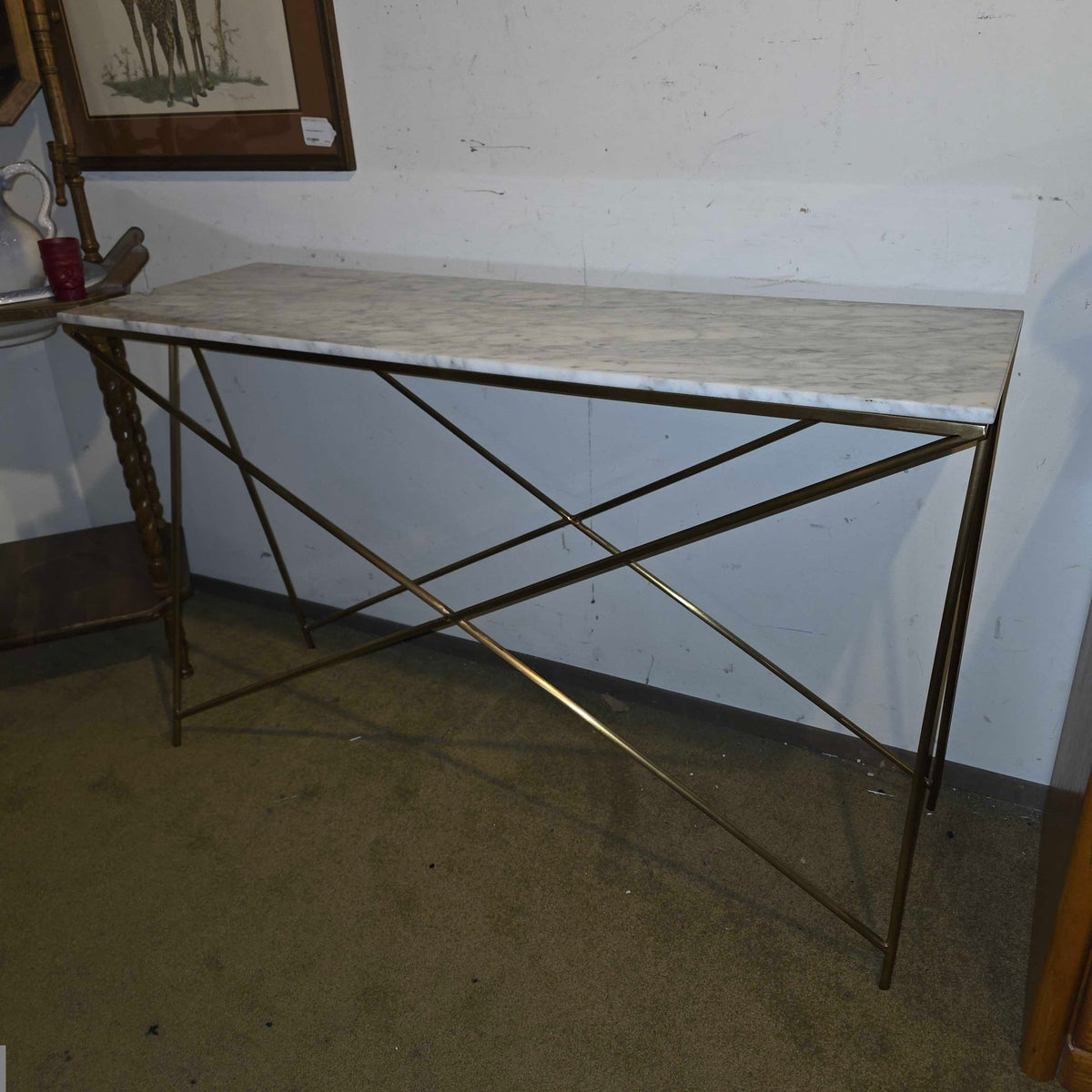 Marble Top Console Table w/ Gold Base