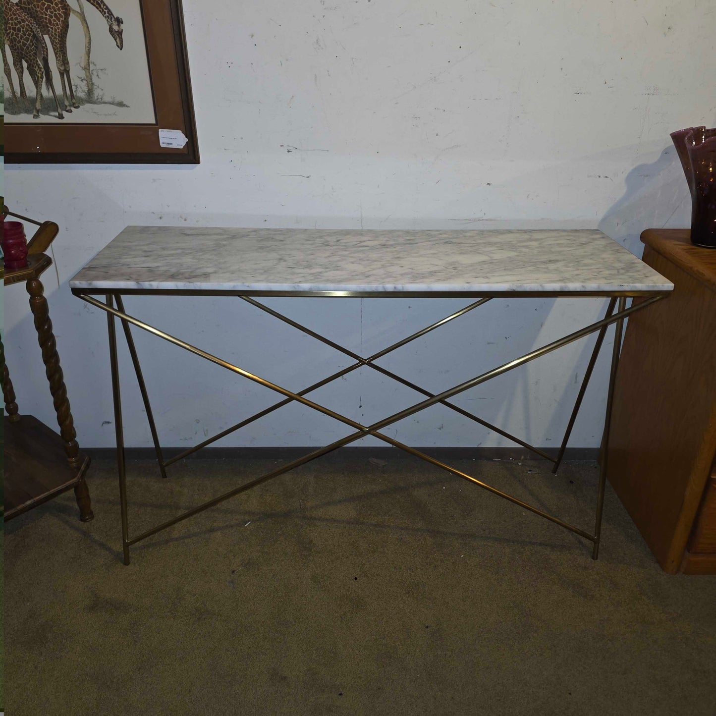 Marble Top Console Table w/ Gold Base