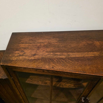 Vintage Dark Oak Glass Door Cabinet w/ Book Storage on Sides