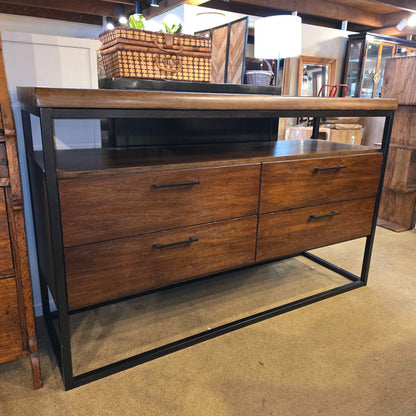 Walnut Finish & Metal Modern 4 Drawer Buffet